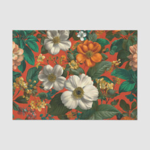 Papel De Seda Laranja Verde Ousado Floral Boho Vintage Rústico