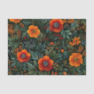 Papel De Seda Laranja Verde Rústico Ousado Vintage Boho Floral