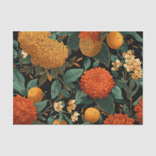 Papel De Seda Laranja Verde Rústico Ousado Vintage Boho Floral