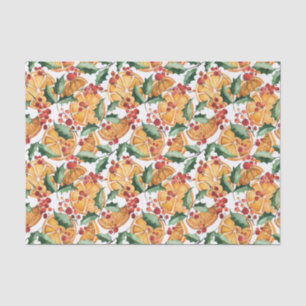 Papel De Seda Laranjas dessecadas por aquarelas e Berries Natal