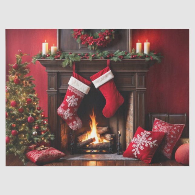 Papel De Seda Lareira de Natal Aconchegante com Decoupage de Mei (Frente )
