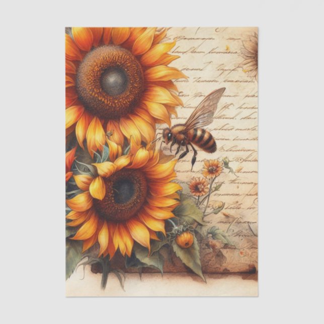 Papel De Seda Large and Small Sunflowers with Bees and Script (Frente )