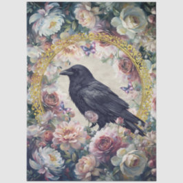 Papel De Seda Large Floral Raven with Faux Gold Foil Frame  