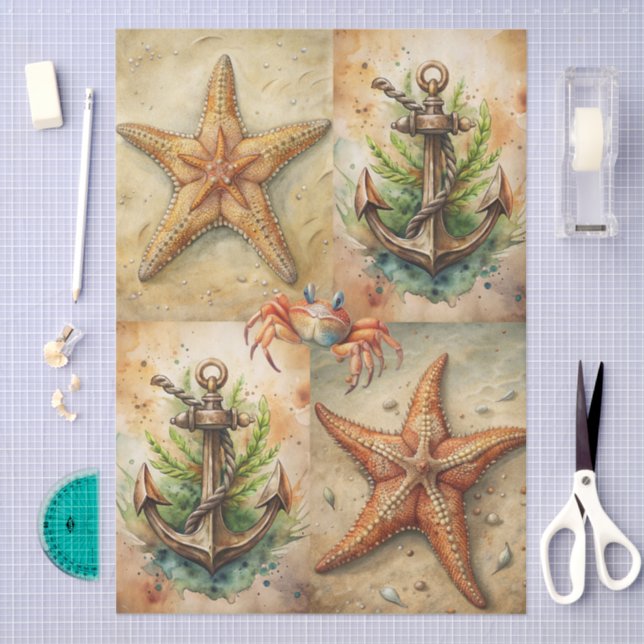 Papel De Seda Large Scenic Starfish, Anchors & Crab Decoupage (Arte )