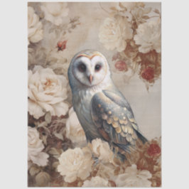 Papel De Seda Large Vintage Inspired Elegant White Roses & Owl