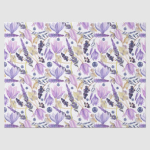 Papel De Seda Lavanda Botânica de Aquarela Boho