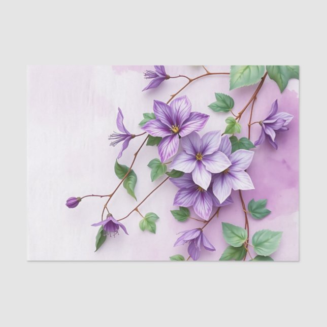 Papel De Seda Lavanda Clematis Vine Watercolor (Frente )