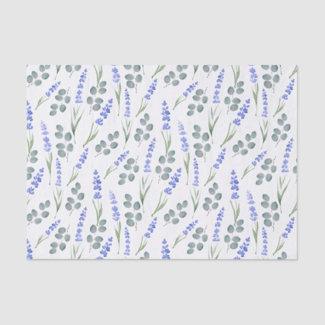 Papel De Seda Lavanda de aquarela e padrão Eucalyptus (Frente )