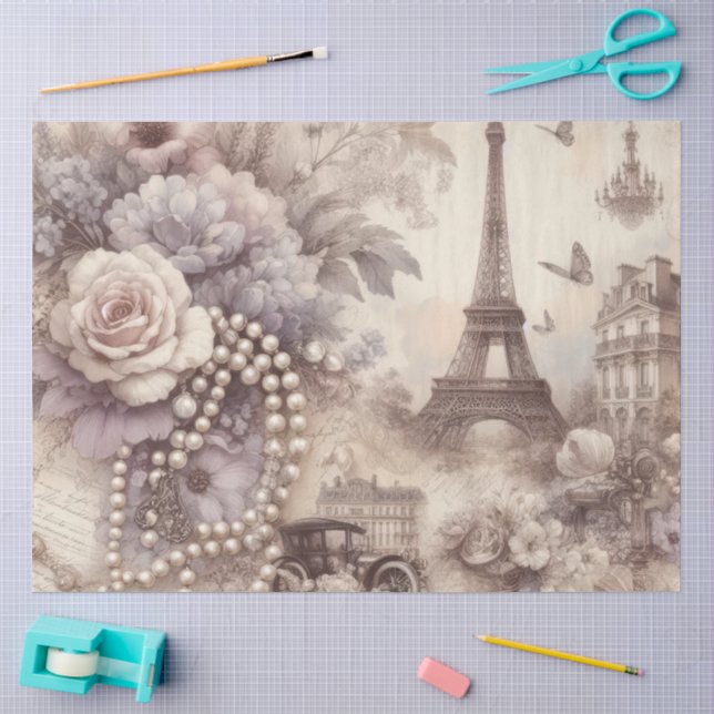 Papel De Seda Lavanda Francesa Romântica, Eifel & Pérolas Decoup (Arte )