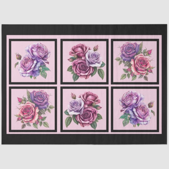 Papel De Seda Lavanda Rose Bouquets Dissociação com Entalhe (Frente )