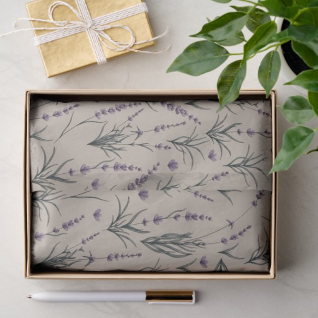 Papel De Seda Lavender Botanical Pattern Tissue Paper (Presente)