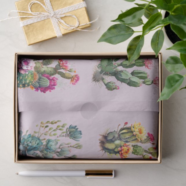 Papel De Seda Lavender Cactus Succulent Tropical (Presente)