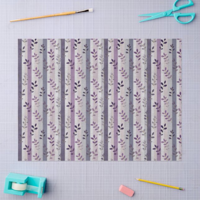 Papel De Seda Lavender Purple Floral Botanical Stripes Birthday  (Arte )