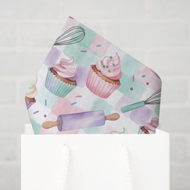 Papel De Seda Lavender Teal Cupcake Whimsical Baking (Sacola de presentes)