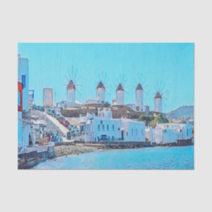 Papel De Seda ldp MYKONOS - vista do mar dos moinhos de vento -