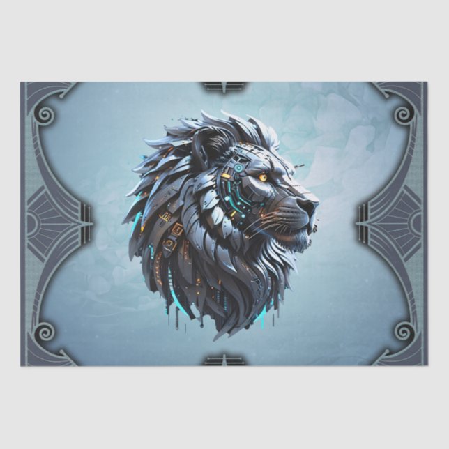 Papel De Seda Leão cibernético Fusão de energia e tecnologia (Frente )