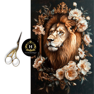 Papel De Seda Leão Dourado Retrato Luxuoso Floral Branco Boutiqu