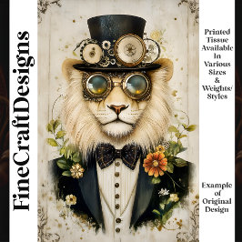 Papel De Seda Leão Majestoso Steampunk Com Chapéu K1 Decoupagem