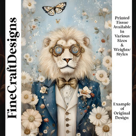 Papel De Seda Leão Majestoso Steampunk Com Chapéu K2 Decoupage