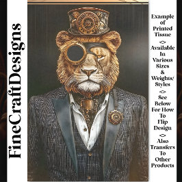 Papel De Seda Leão Majestoso Steampunk de Terno AC1 Decoupage