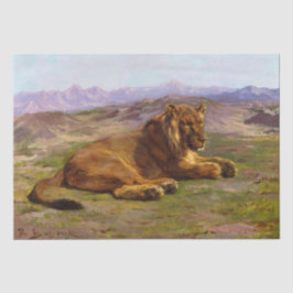 Papel De Seda Leão Selvagem em Paisagem Safari Africana