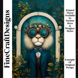 Papel De Seda Leão Steampunk em Terno Azul-turquesa no Jardim M4