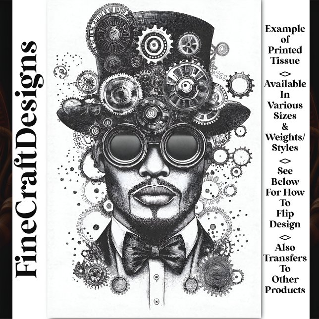 Papel De Seda Legal Decoupage de Black & White Steampunk Man AC8 (Criador carregado)