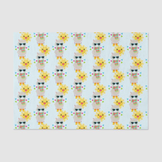 Papel De Seda Legal Llama e sorrindo Kawaii Sun (Frente )