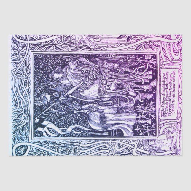 Papel De Seda LEGENDAS MEDIEVAIS Lady E Knight Horseback Floral (Frente )