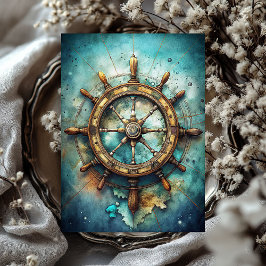 Papel De Seda Leme de navio marítimo de vintagem aquática