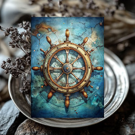 Papel De Seda Leme de navio marítimo de vintagem aquática