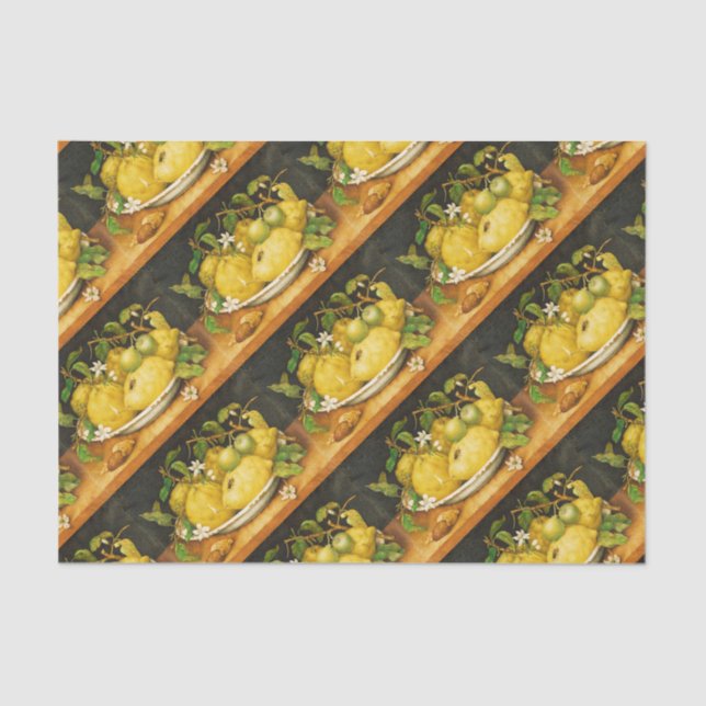 PAPEL DE SEDA LEMÕES FRUTAS DA SEASON E FLORES BRANCOS (Frente )