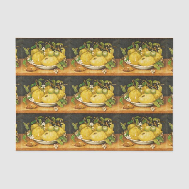 PAPEL DE SEDA LEMÕES FRUTAS DA SEASON E FLORES BRANCOS (Frente )