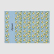 Lemon Cítrico Padrão de Azulejo Azul Monograma Nom