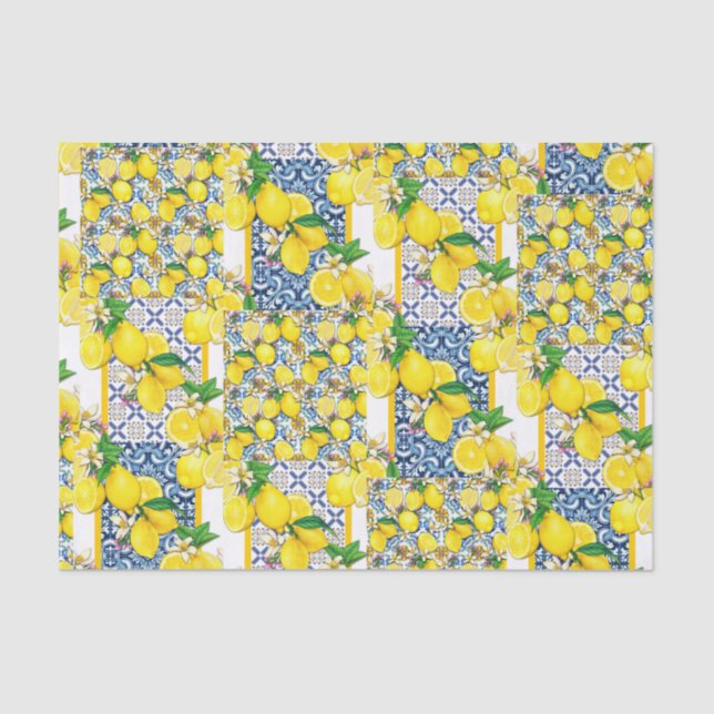 Papel De Seda Lemon Português Azulejo Mediterrâneo Santorini (Frente )