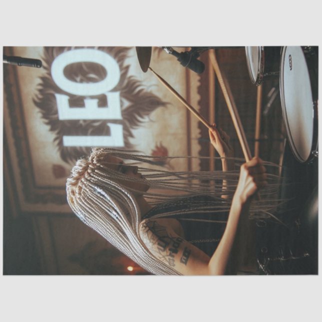 Papel De Seda Leo Zodiac Musical Drums Decoupage (Frente )