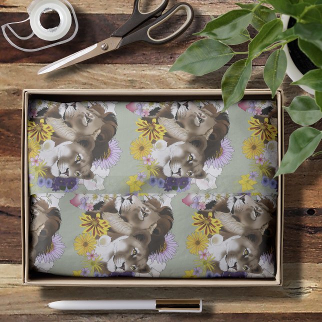 Papel De Seda Leoa Floral Verde  (Criador carregado)