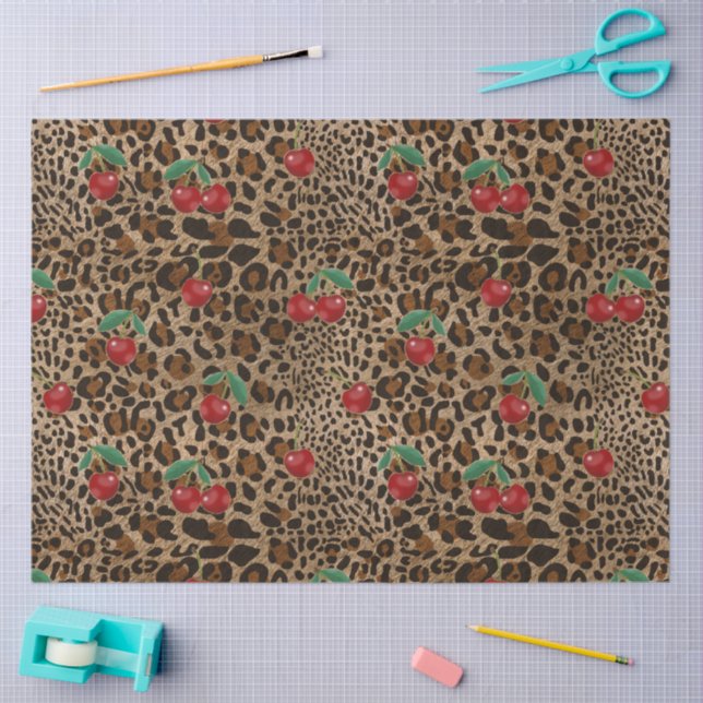 Papel De Seda Leopard Cheetah Animal Print Red Cherry Pattern (Arte )