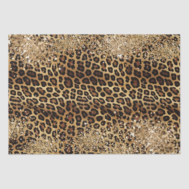 Papel De Seda Leopard Imprima Largura Glitzy Sparkle Dourada (Frente )