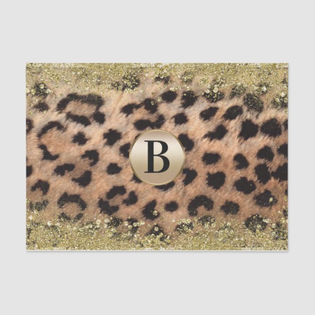 Papel De Seda Leopardo Cheetah Animal Imprimir Monograma Dourado (Frente )