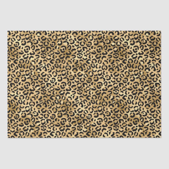 Papel De Seda Leopardo de Ouro Preto Impressão de Animais  (Frente )