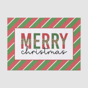 Papel De Seda Leopardo do Natal Moderno Imprime Greve Verde Verm