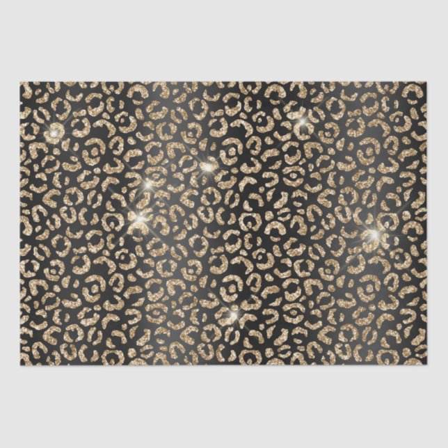 Papel De Seda Leopardo Dourado Chic Negro (Frente )