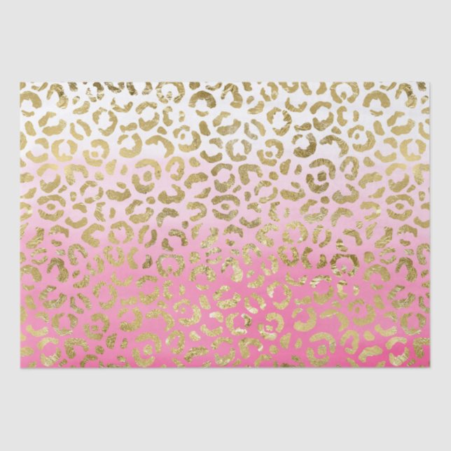 Papel De Seda Leopardo Dourado com Aquarela Rosa (Frente )