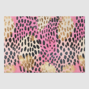 Papel De Seda Leopardo Dourado de Creme Rosa