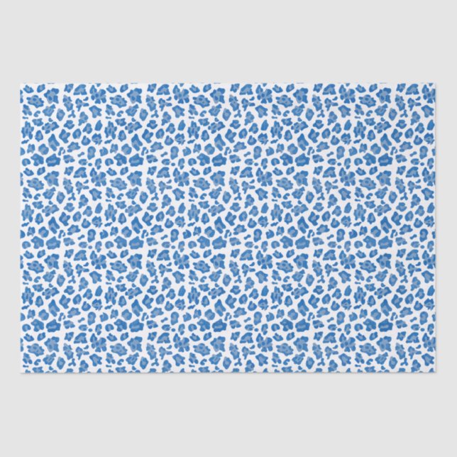 Papel De Seda Leopardo - Impressão Azul E Branco (Frente )