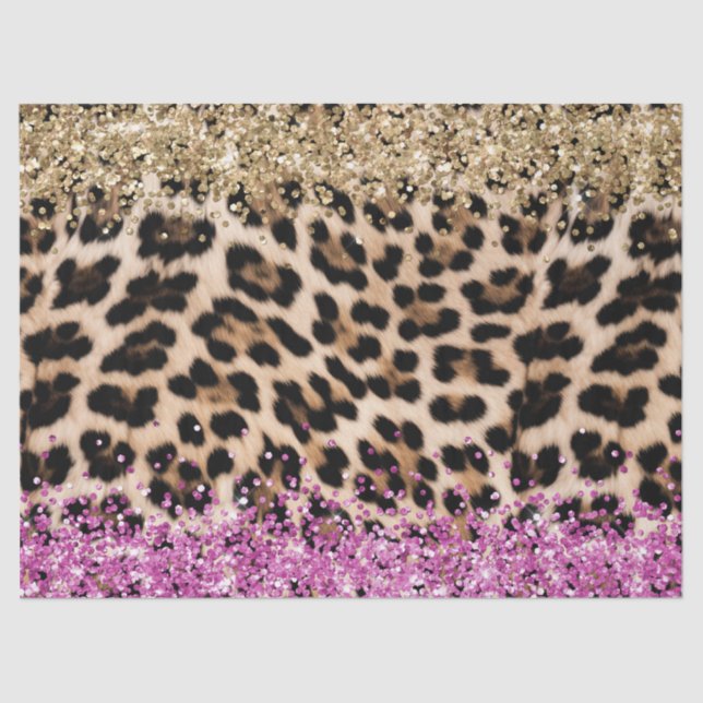 Papel De Seda Leopardo Imprime Dourada Glitzy Rosa Glitzy (Frente )
