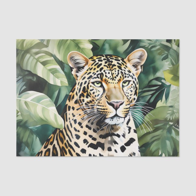Papel De Seda Leopardo Na Folhagem Da Selva De Lush (Frente )