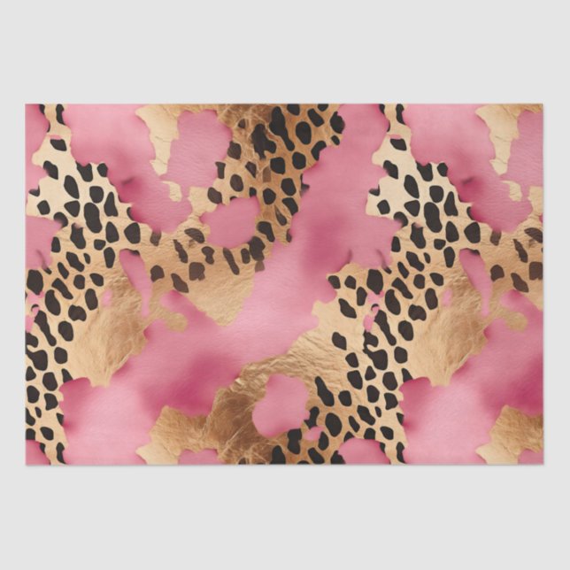 Papel De Seda Leopardo Rosa Dourado (Frente )