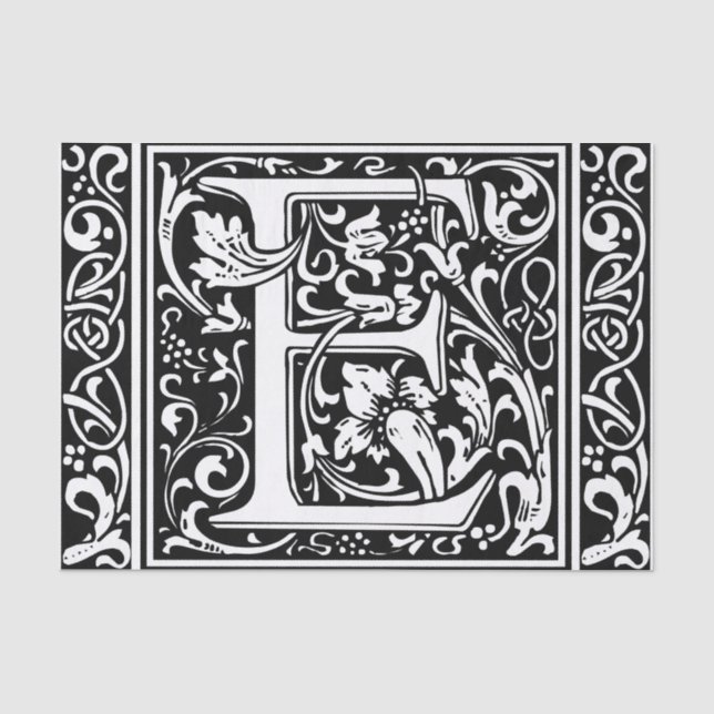 Papel De Seda Letra E Monograma Medieval Arte Nova (Frente )